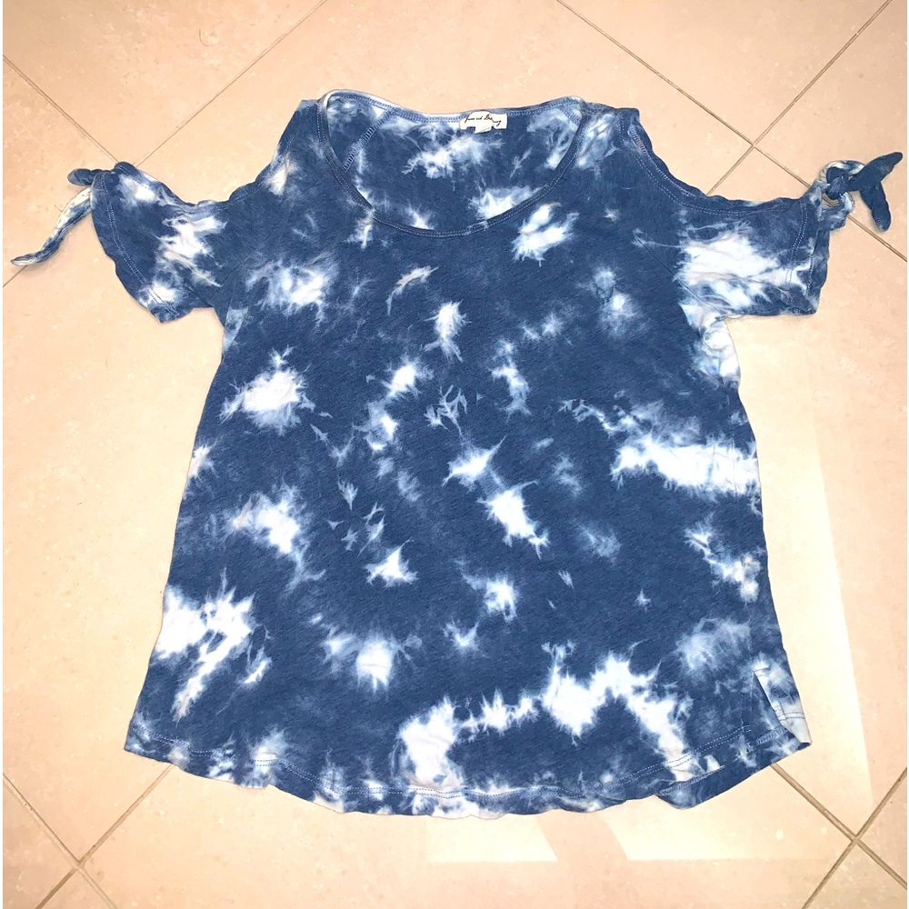 (M) Jane and Delancey Cold Shoulder Blue Tie Dye Blouse Shirt Top with B…